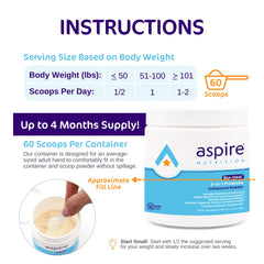 Aspire Nutrition frasco en mano para comparar tamaño y porciones