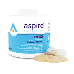 Aspire Nutrition envase frontal que muestra diseño y beneficios visibles