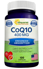 aSquared Nutrition envase frontal CoQ10 vista clara y compacto beneficio suministro prolongado