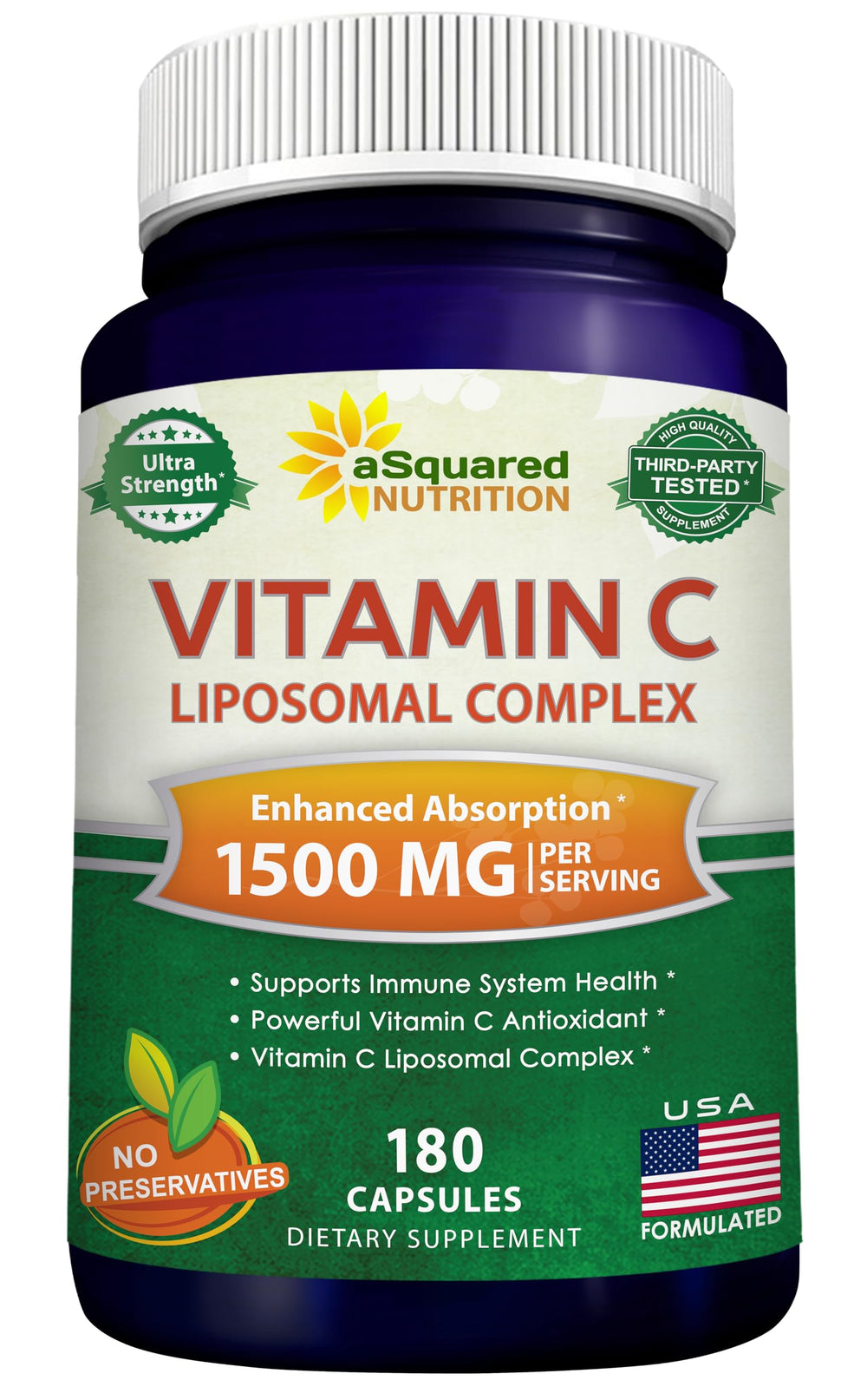 aSquared Nutrition frasco frontal mostrando cápsulas y beneficio de alta absorción