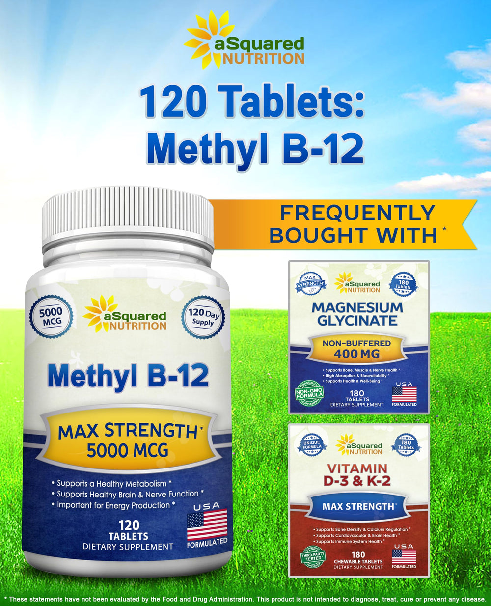aSquared Nutrition primer plano de etiqueta con información de metilcobalamina y pureza