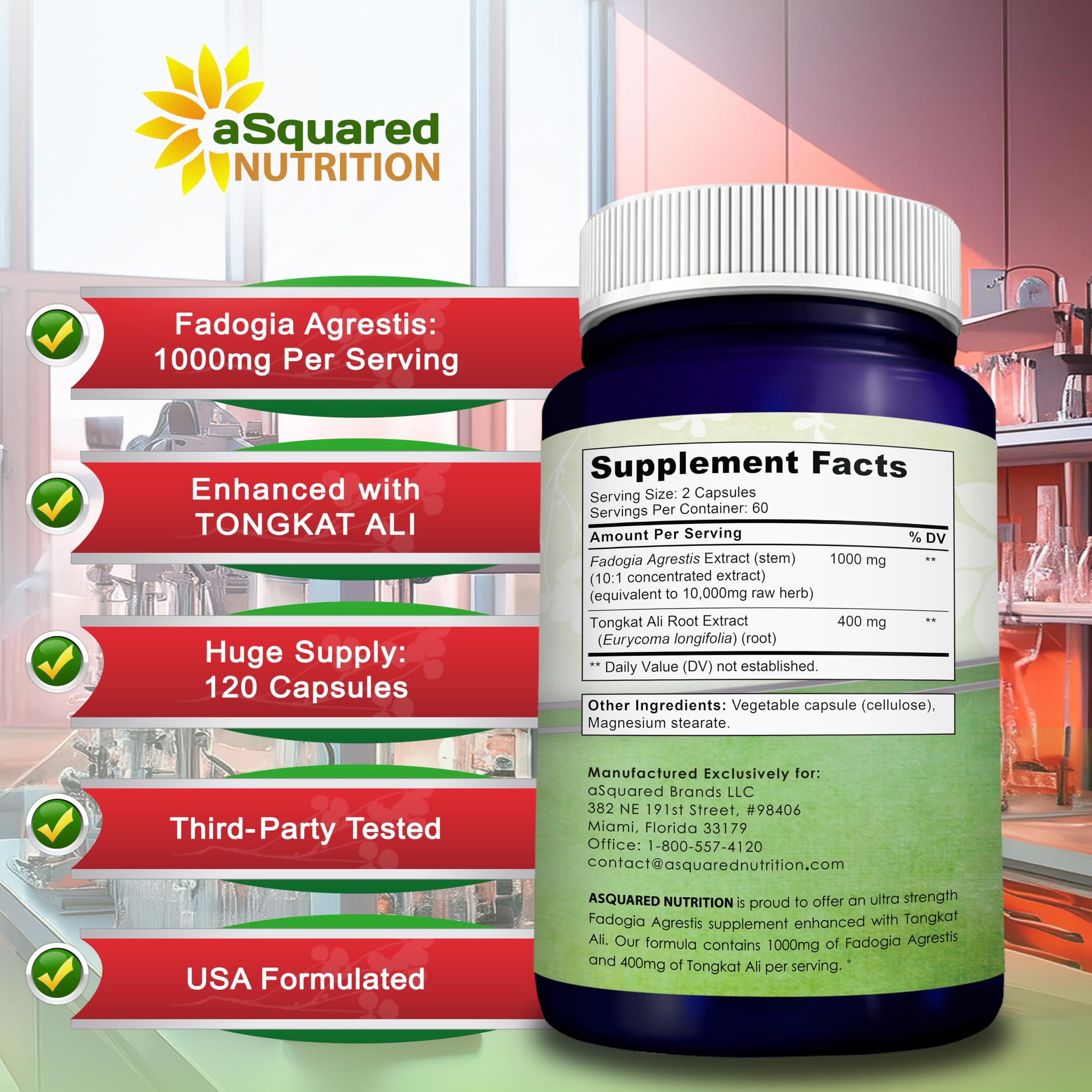aSquared Nutrition cápsulas junto a regla para comparar tamaño y dosis