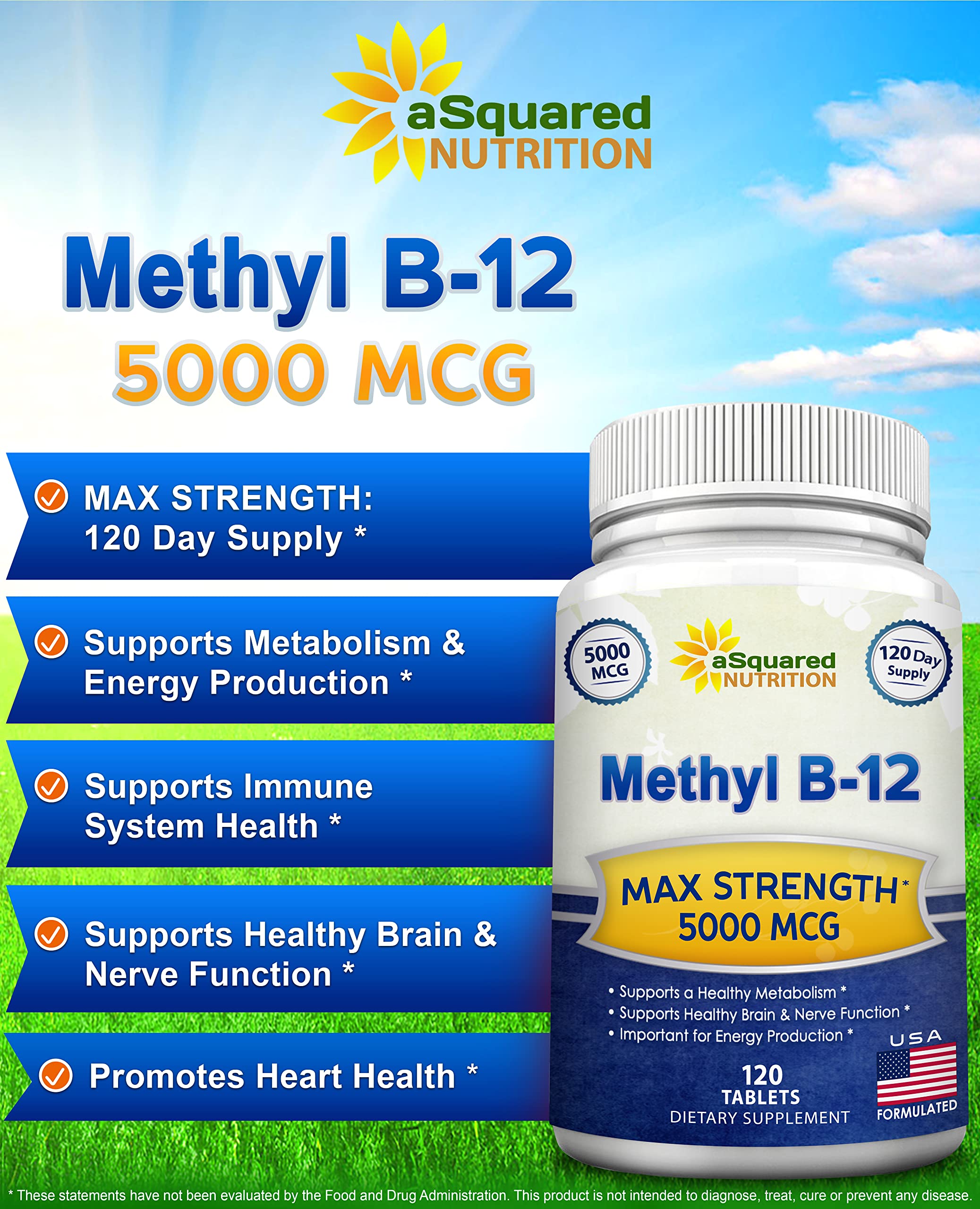 aSquared Nutrition detalle de una tableta mostrando textura y concentración de 5000 mcg