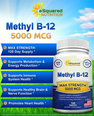 aSquared Nutrition detalle de una tableta mostrando textura y concentración de 5000 mcg