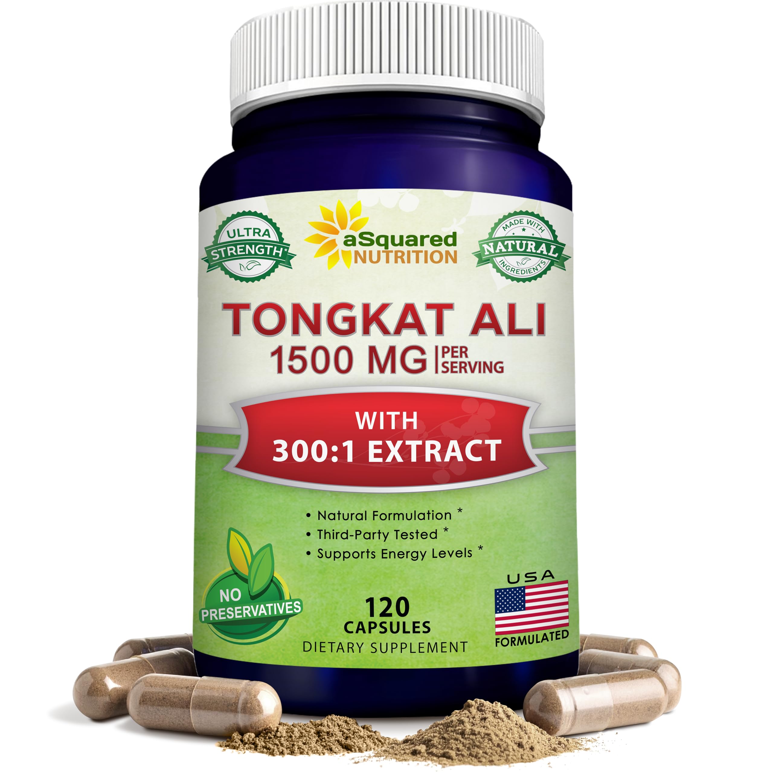 aSquared Nutrition frasco frontal con 120 cápsulas, aporta suministro prolongado