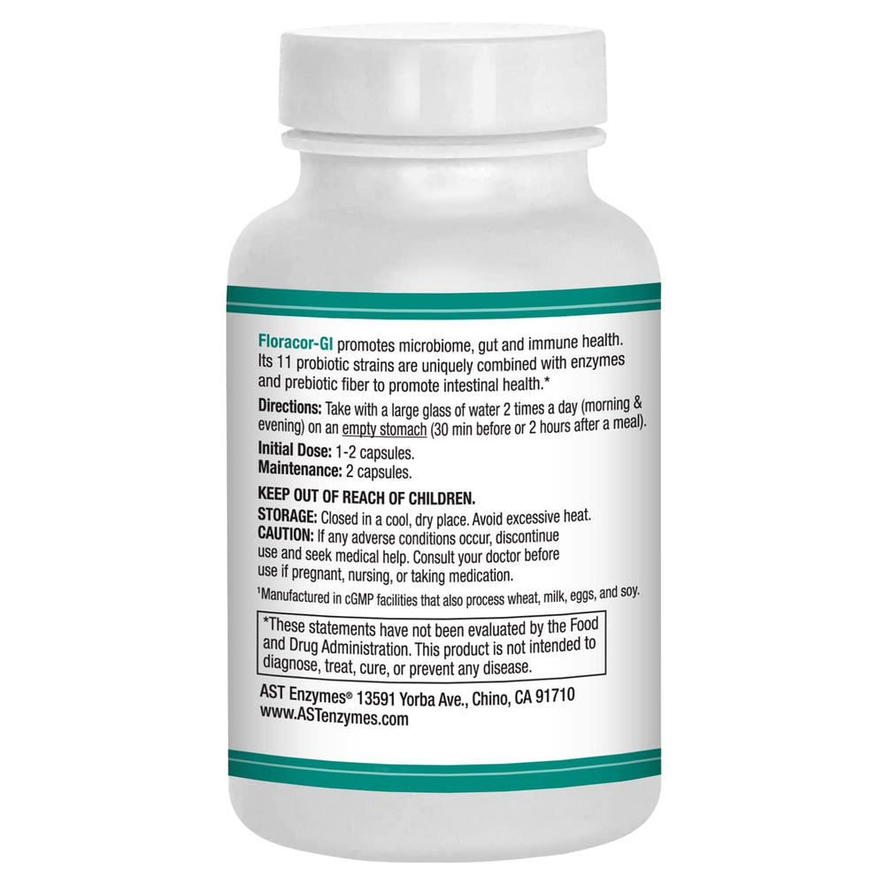 AST Enzymes Floracor cápsulas vegetales detalle de textura estable y portátil