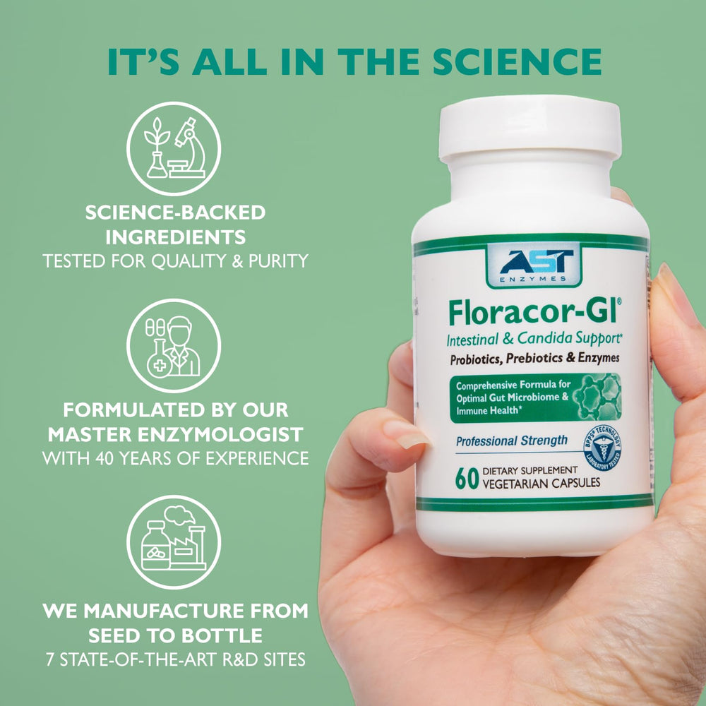 AST Enzymes Floracor fabricación en laboratorio resaltando control de calidad