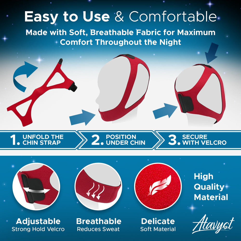 Atavyst correa colocada junto a una máscara CPAP mostrando compatibilidad