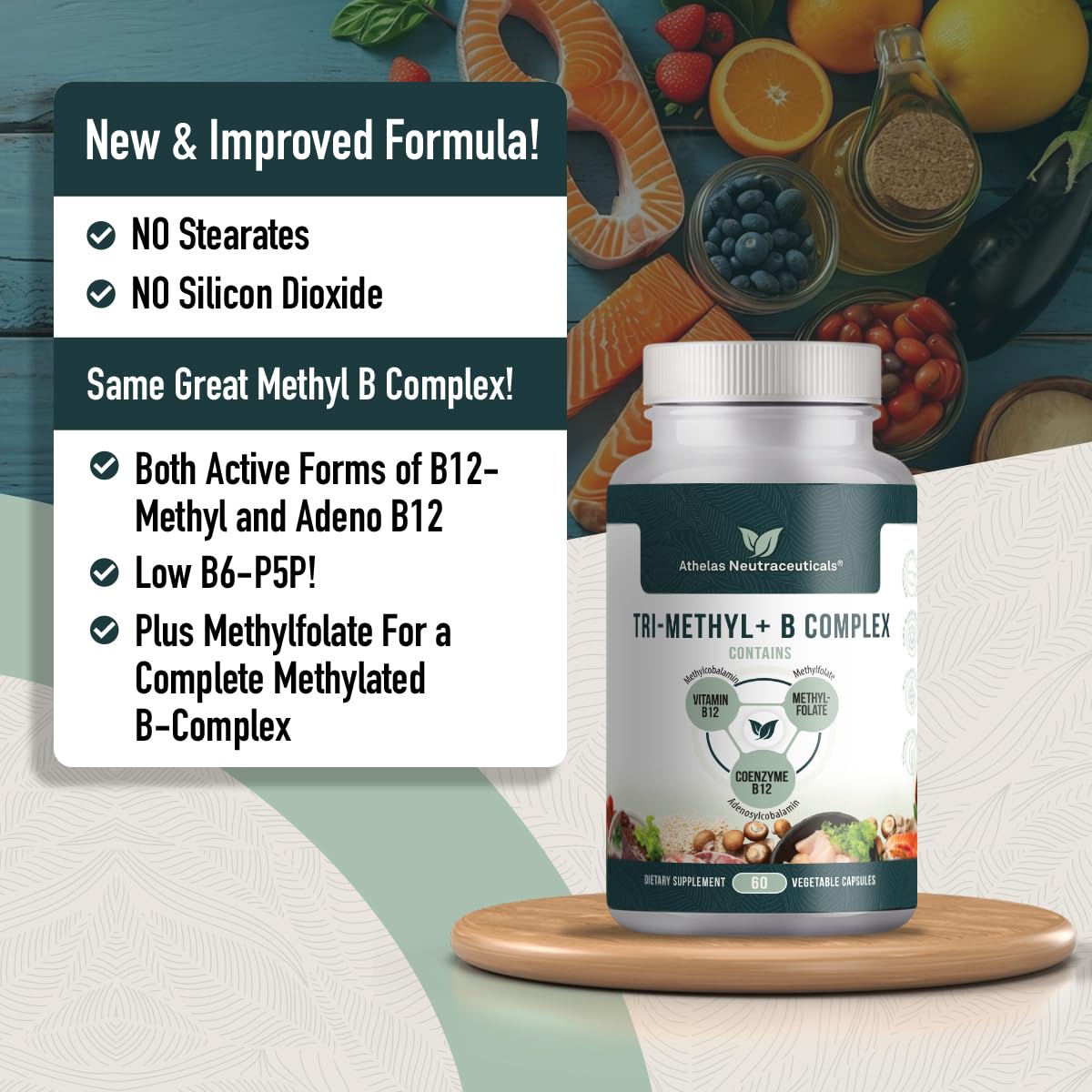 Athelas Neutraceuticals detalle de tabletas mostrando textura y tamaño, fácil ingestión