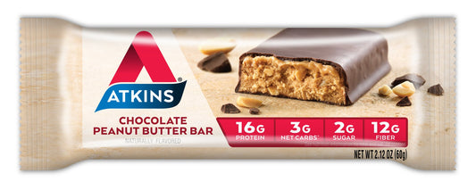 Atkins primer plano interior de la barra mostrando textura masticable y sabor apetitoso