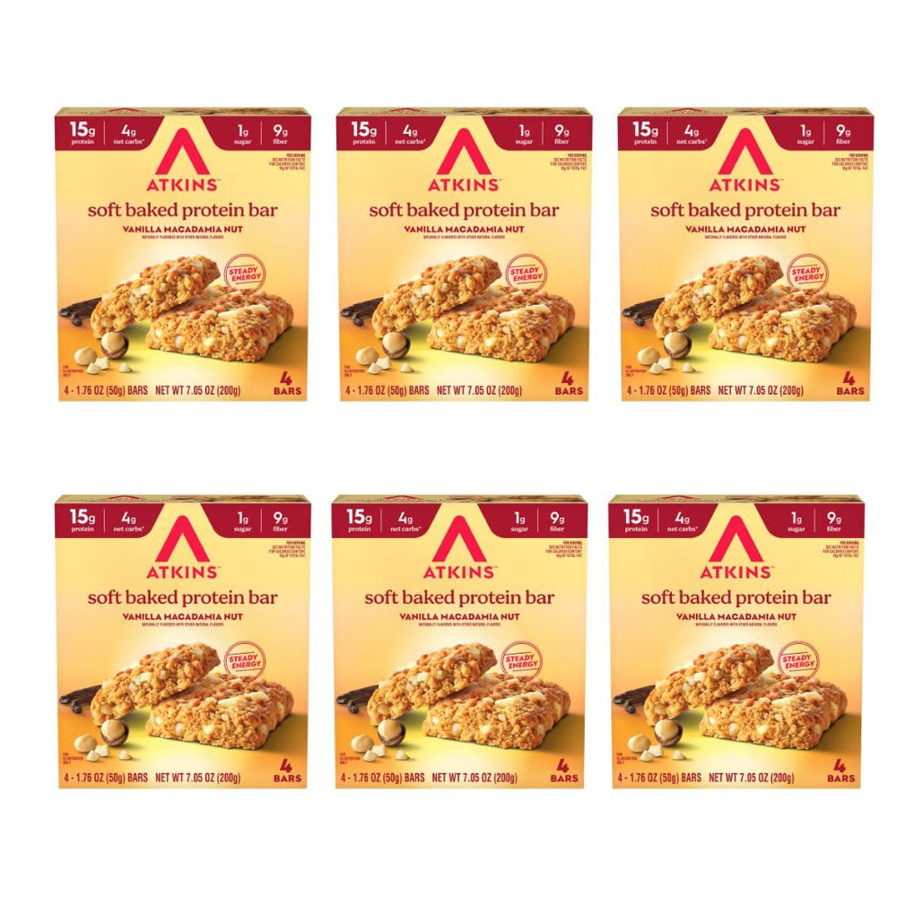Atkins empaque frontal de barras soft baked, conveniente para llevar