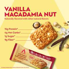 Atkins primer plano de textura blanda y trozos de macadamia, sabor real