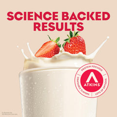 Atkins batido fresa en mano listo para beber, conveniencia y proteína rápida