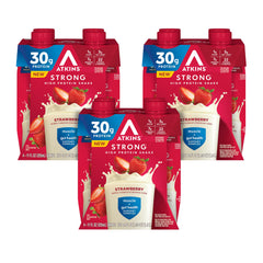 Atkins batido fresa frente mostrando etiqueta y beneficios