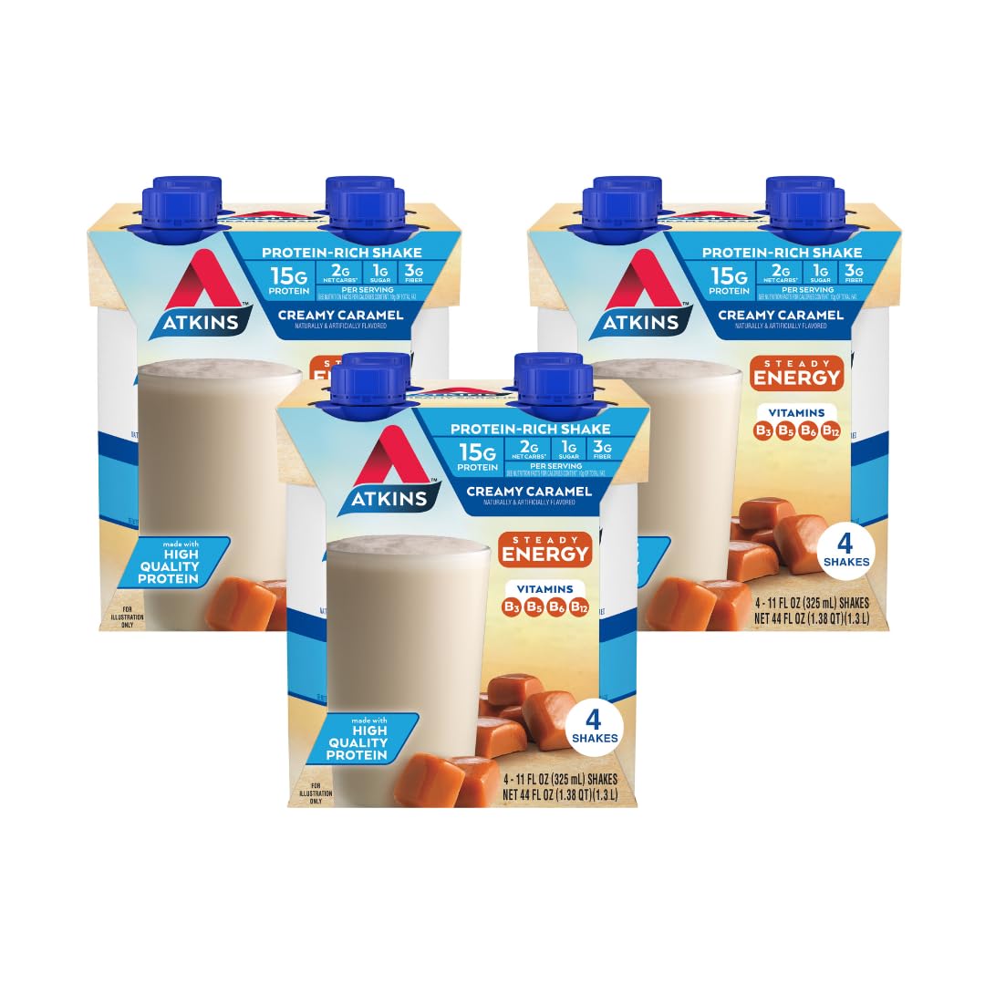 Atkins pack frontal mostrando 12 botellas y conveniencia inmediata