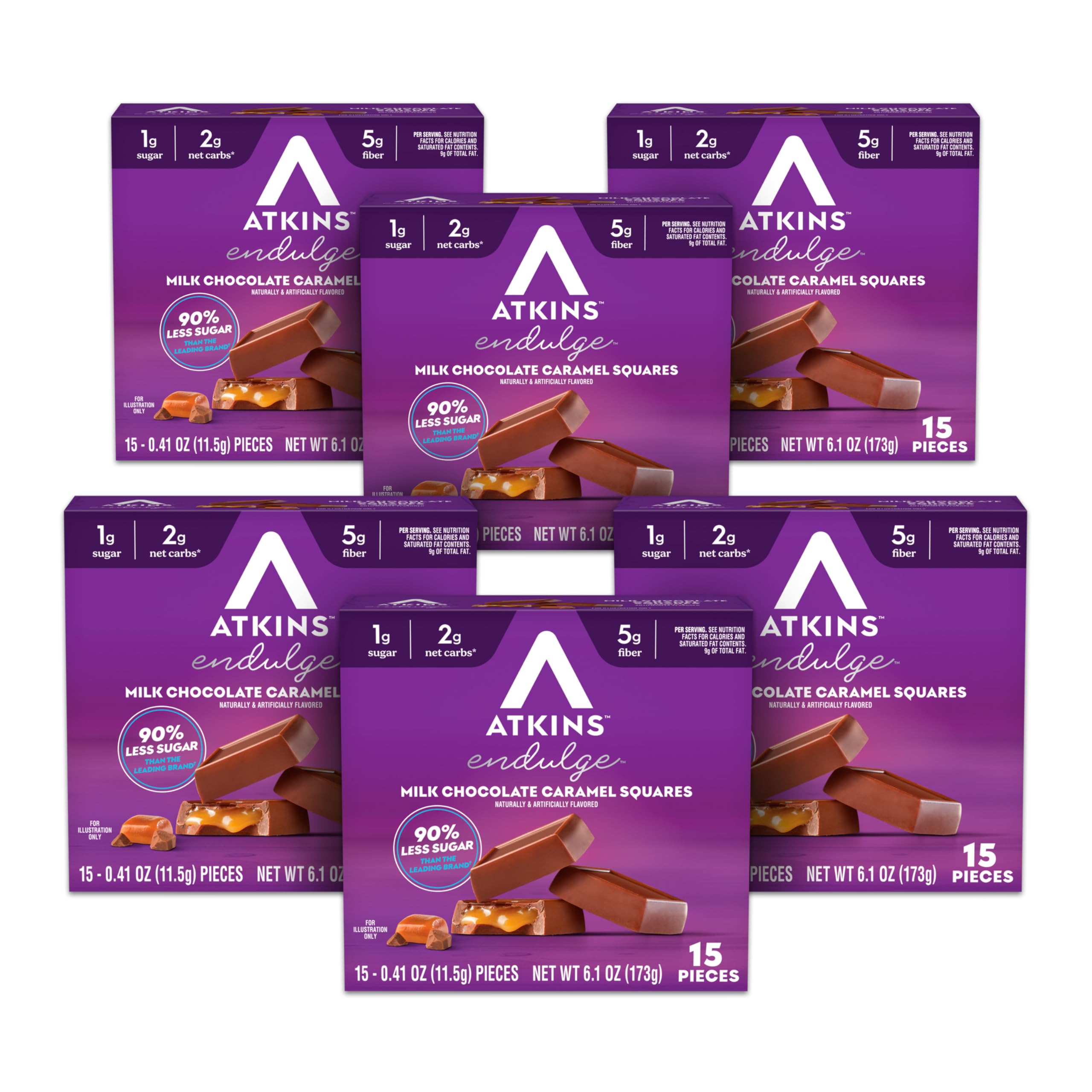 Atkins empaque frontal mostrando 90 piezas y beneficio porciones controladas