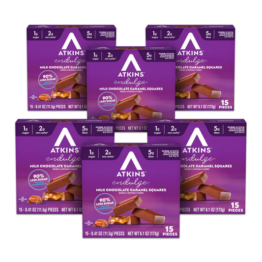 Atkins empaque frontal mostrando 90 piezas y beneficio porciones controladas