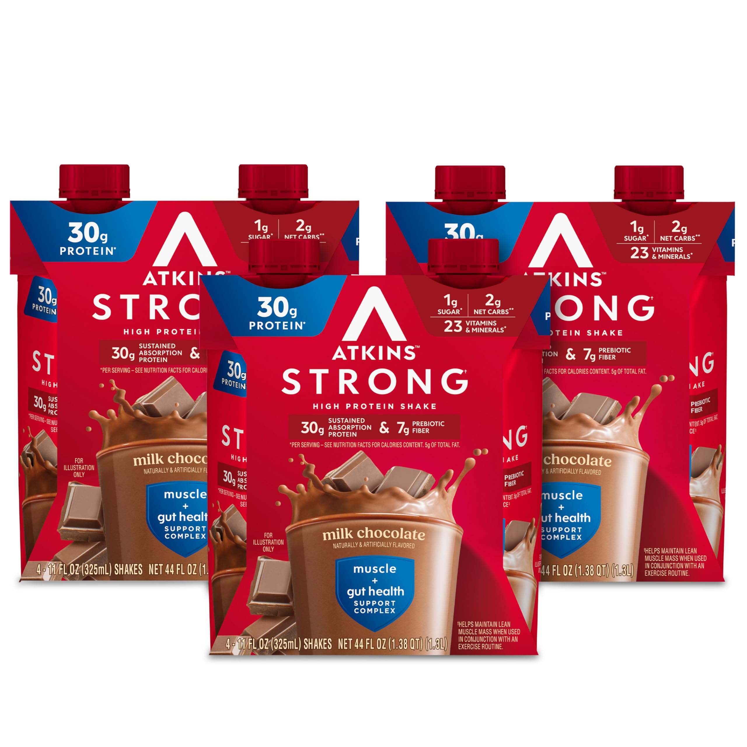 Atkins botella frontal sabor chocolate con leche mostrando diseño y conveniencia