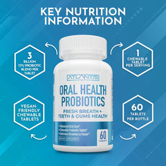 Atlantis Nutrition detalle de etiqueta con cepas y 3 mil millones CFU por tableta