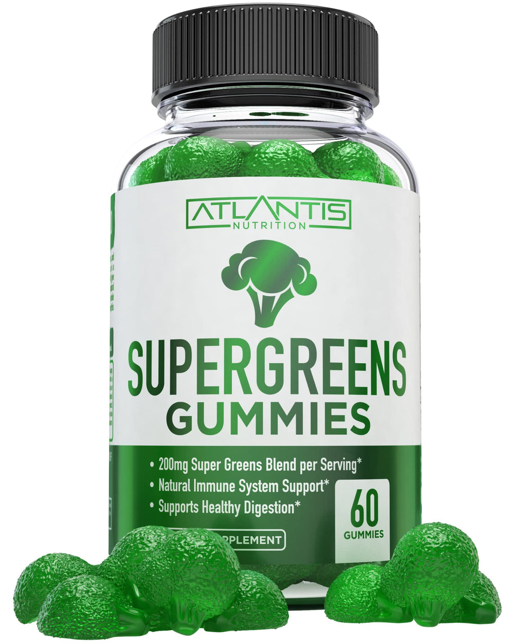 Atlantis Nutrition empaque frontal mostrando 60 gomitas y beneficios