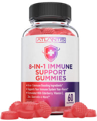 Atlantis Nutrition envase frontal mostrando 60 gomitas y beneficios visibles