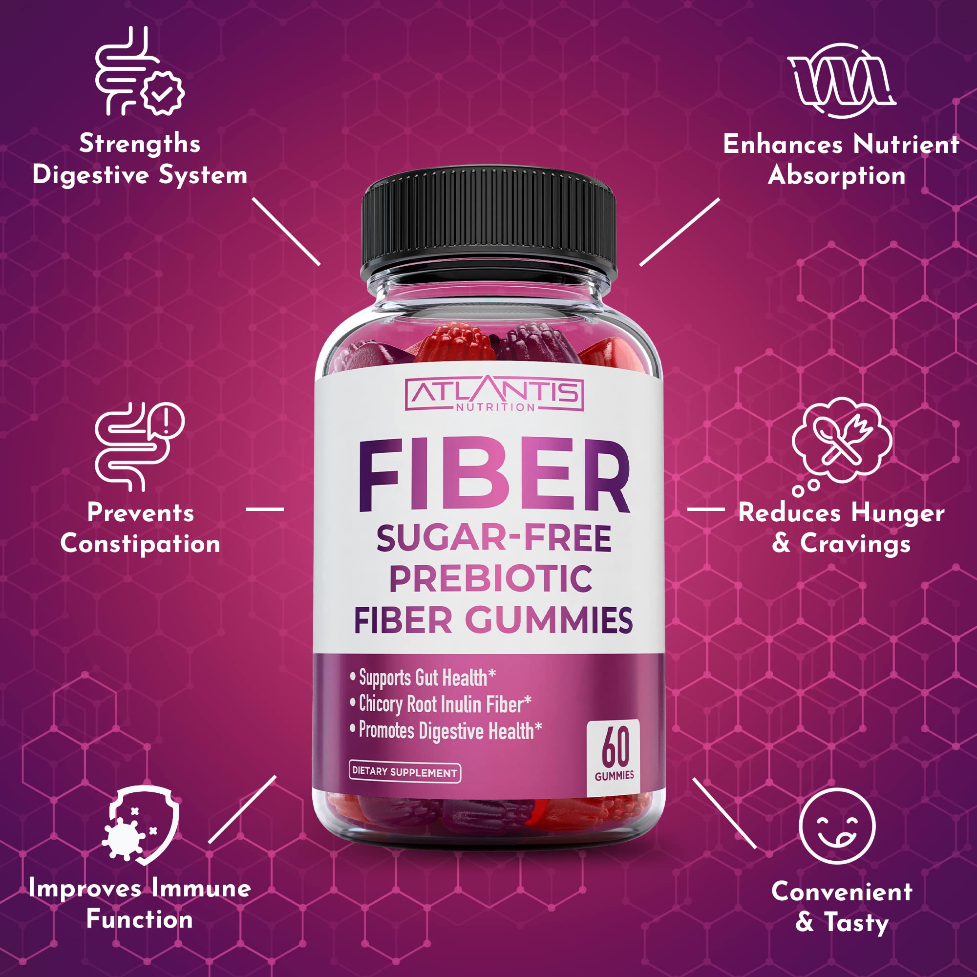 Atlantis Nutrition gomas sobre fondo natural transmitiendo opción sin azúcar