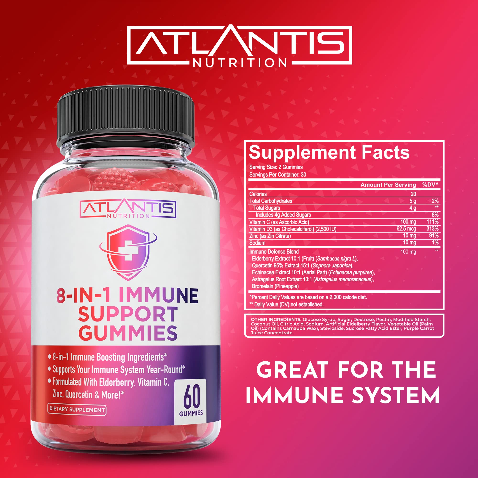 Atlantis Nutrition comparación de tamaño de las gomitas con una moneda