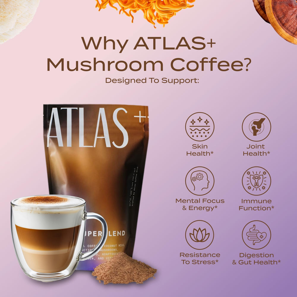 Atlas Coffee Club polvo en cuchara mostrando textura fina y fácil disolución
