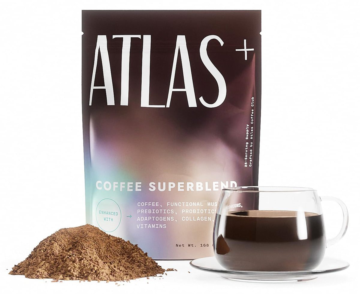 Atlas Coffee Club frente del envase mostrando la bolsa y diseño elegante