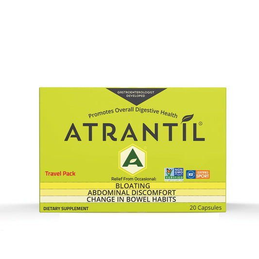 Atrantil paquete de viaje frontal mostrando diseño compacto y facilidad de transporte