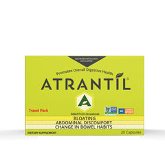Atrantil paquete de viaje frontal mostrando diseño compacto y facilidad de transporte