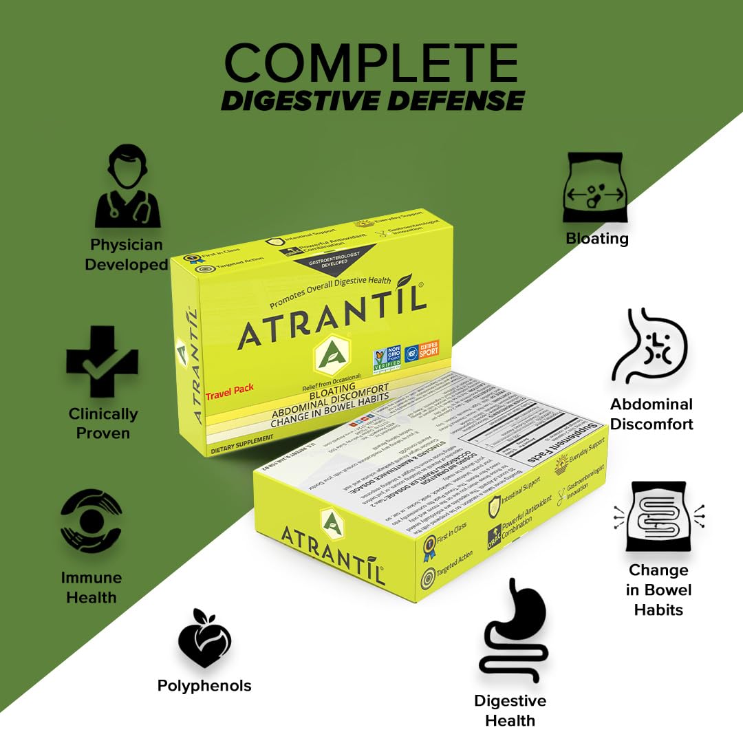 Atrantil presentación abierta con las 20 cápsulas visible para dosis de viaje