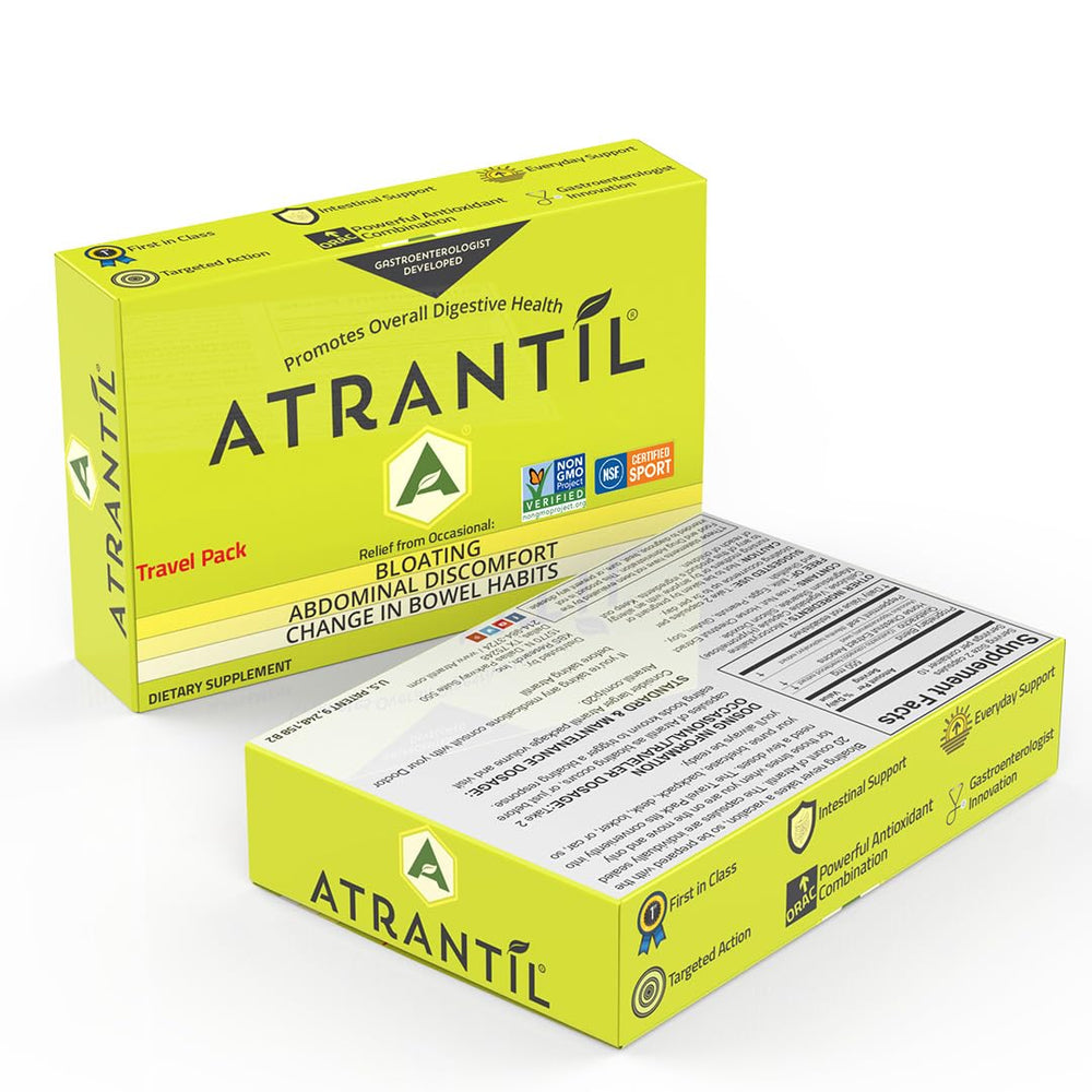 Atrantil en uso durante un viaje, manos sosteniendo el envase para comodidad