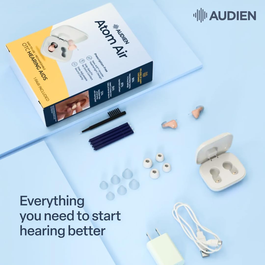Audien Atom Air junto a moneda muestra tamaño compacto portátil