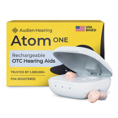 Audien Atom One frontal del audífono mostrando diseño discreto y moderna estética