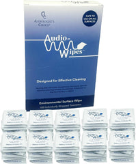 Audio-Wipes frente del paquete mostrando diseño y cantidad, cuidado rápido