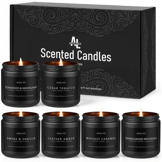 Auelife pack seis velas en tarros negros, presentación elegante para regalar