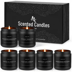 Auelife pack seis velas en tarros negros, presentación elegante para regalar