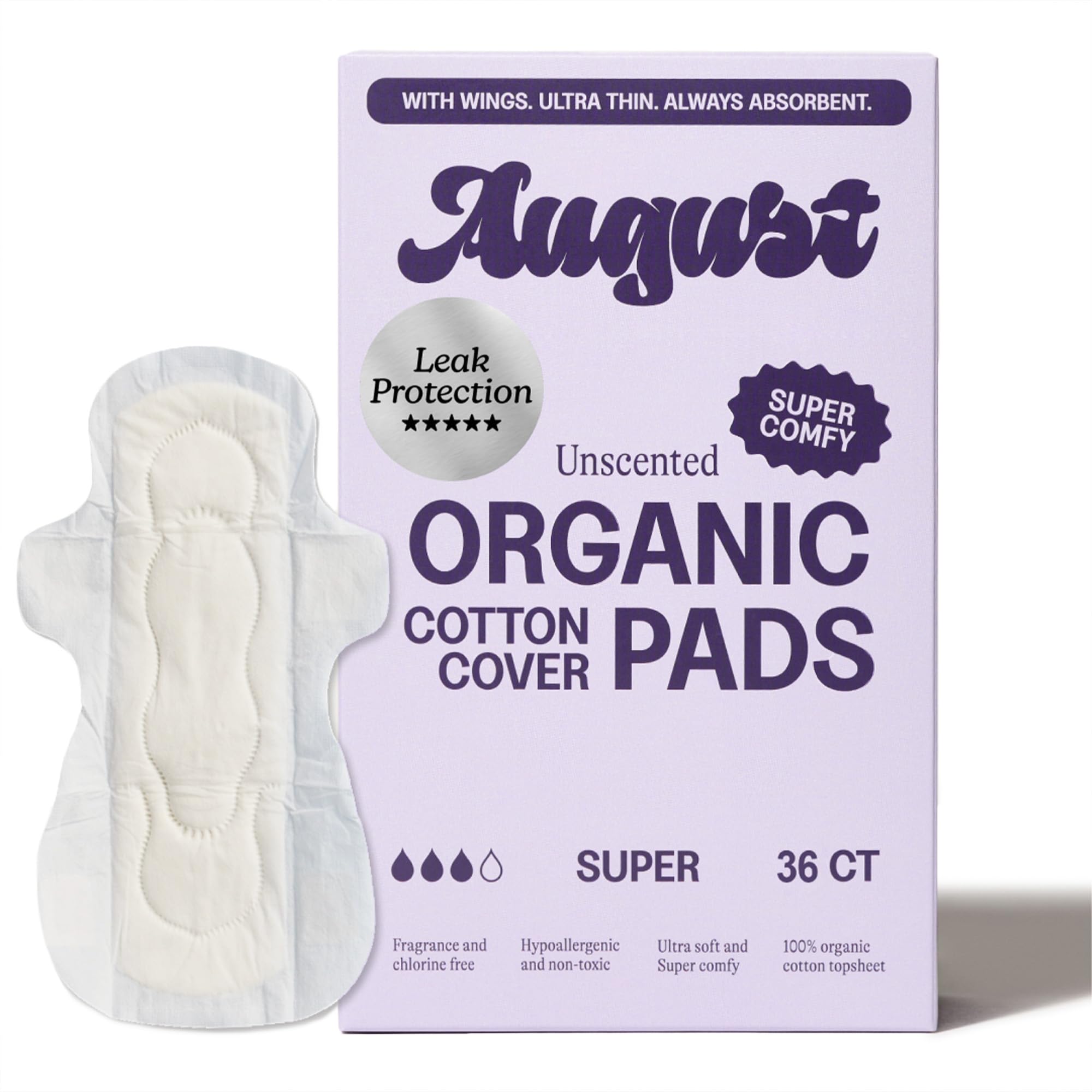August empaque frontal mostrando 36 unidades y diseño ecológico