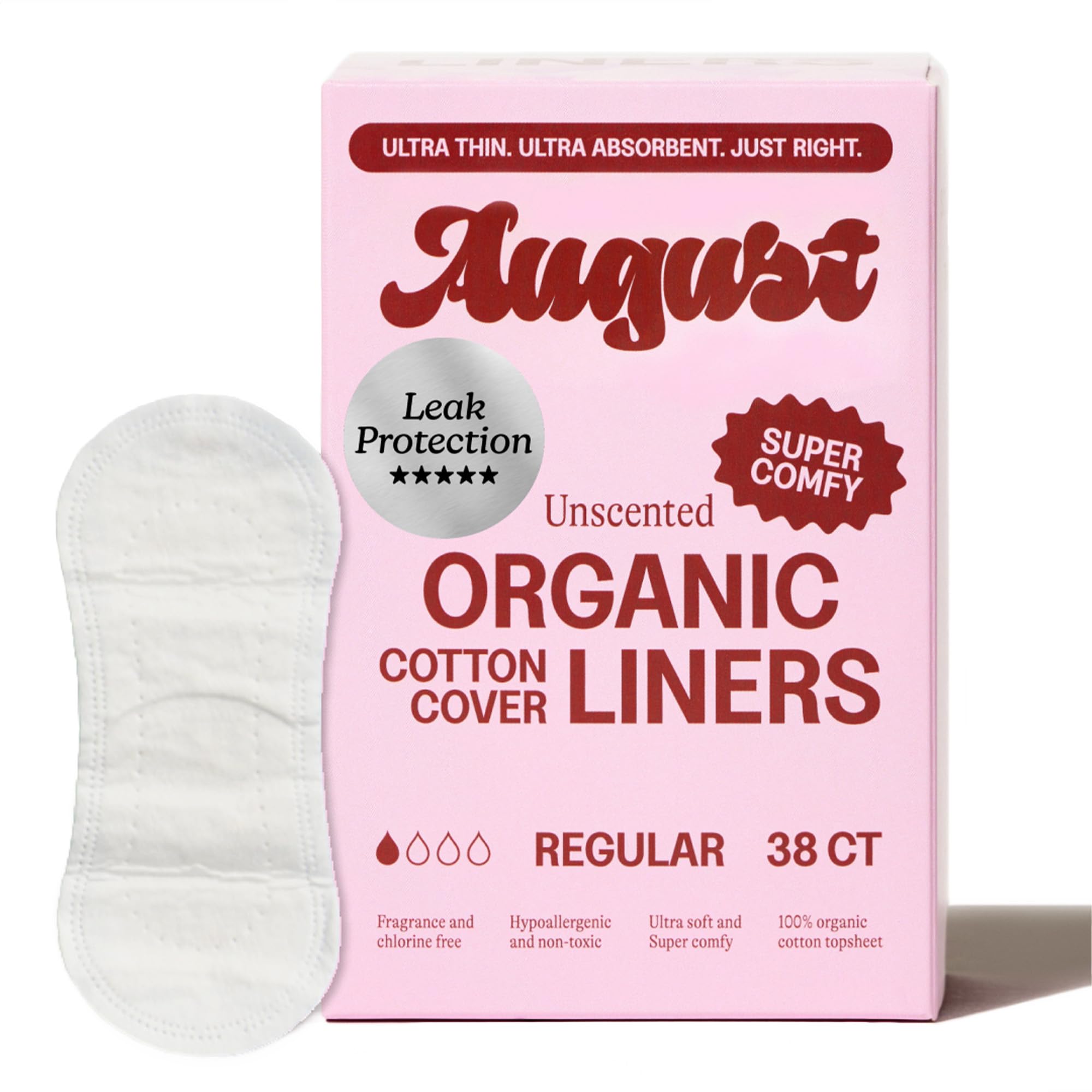 August empaque frontal mostrando 38 protectores y comodidad