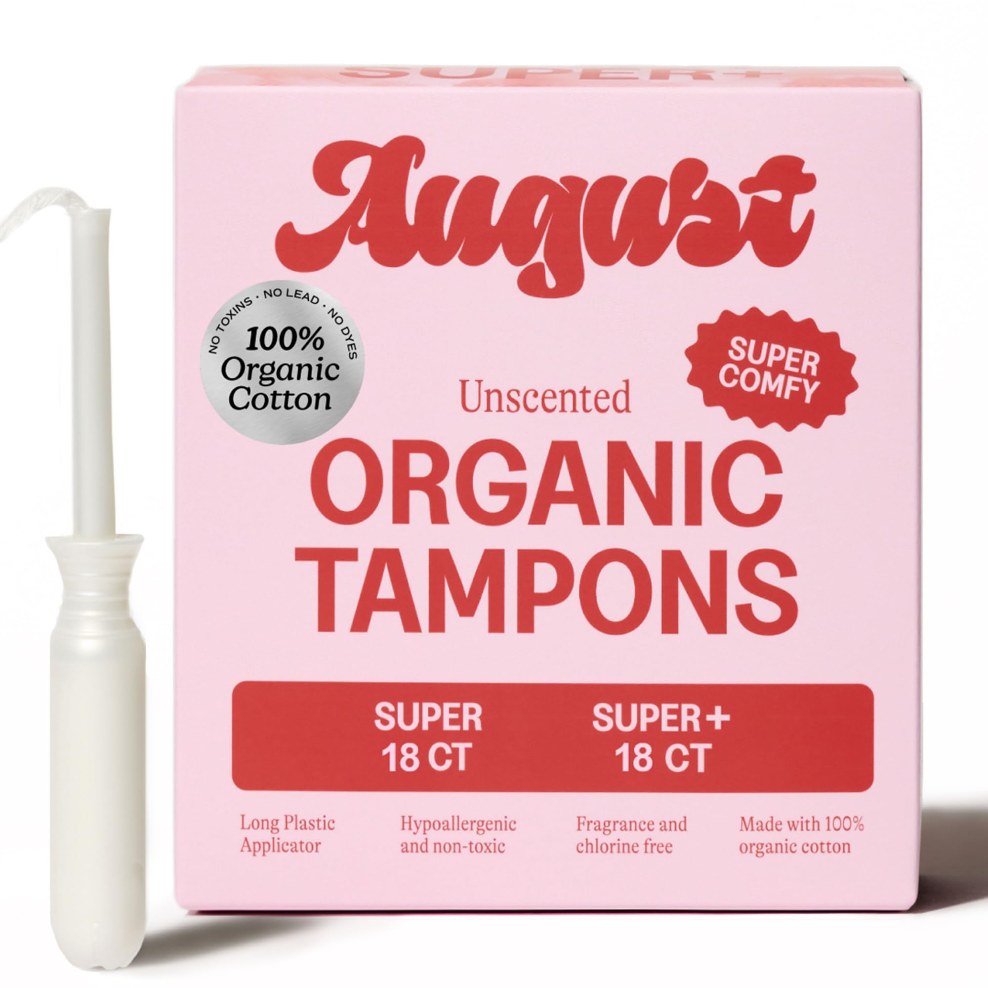 August pack frontal mostrando 36 tampones y protección confiable