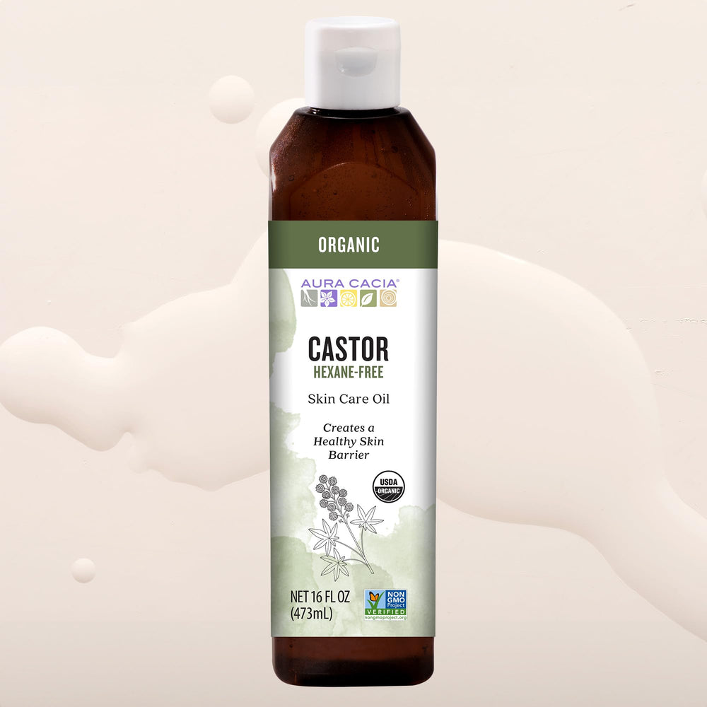 Aura Cacia botella 16 fl. oz. junto a objetos para comparar tamaño práctico