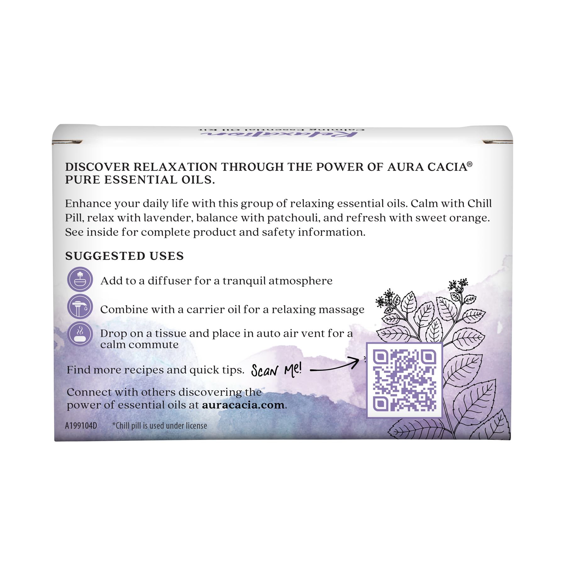 Aura Cacia etiqueta de lavanda en primer plano que muestra origen botánico y pureza