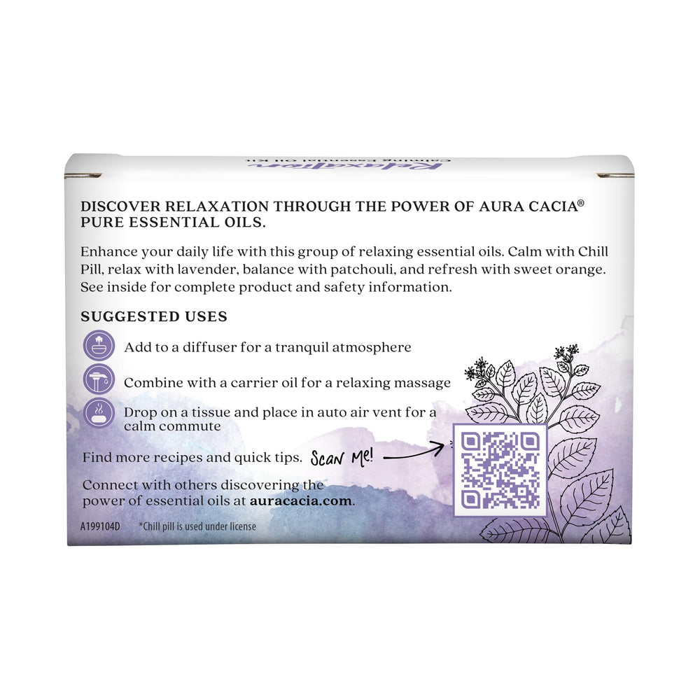 Aura Cacia etiqueta de lavanda en primer plano que muestra origen botánico y pureza