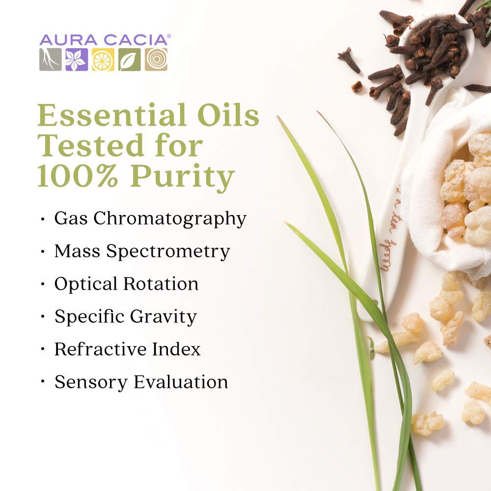 Aura Cacia etiqueta con ingredientes y origen, aporta transparencia