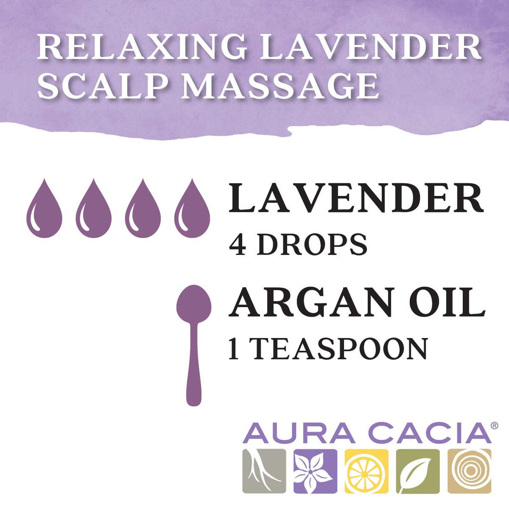 Aura Cacia etiqueta de lavanda y eucalipto con lectura clara de ingredientes