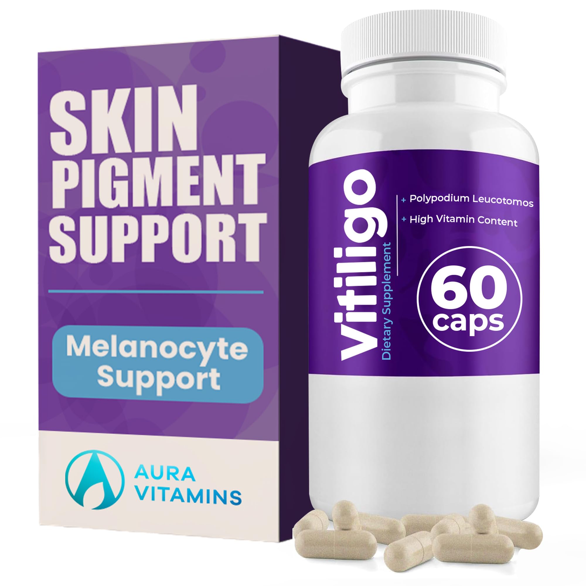 AURA VITAMINS frasco frontal que muestra diseño claro y profesional