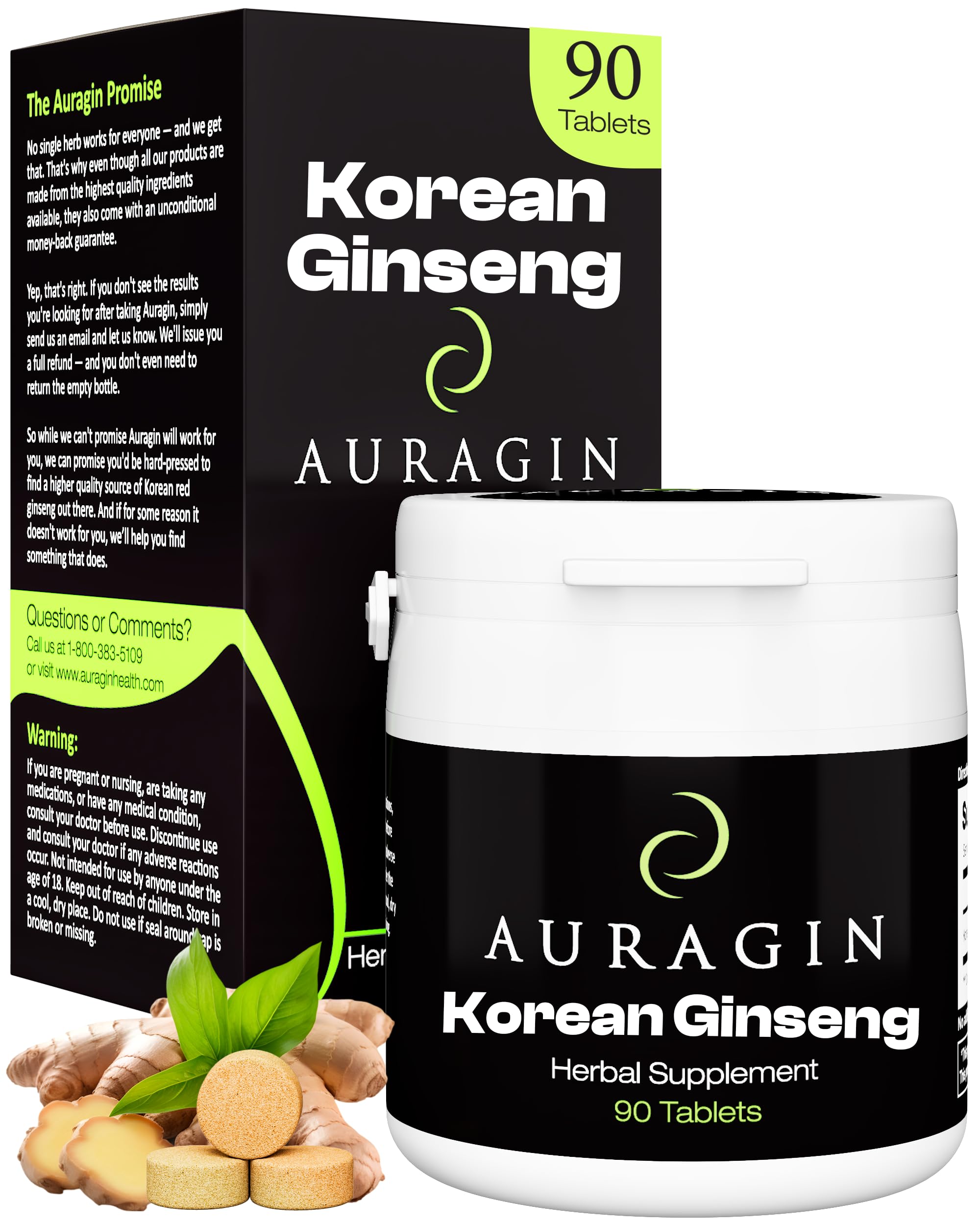 Auragin envase frontal mostrando certificación y origen Corea