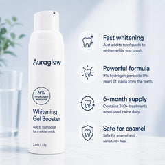 Auraglow gel en bandeja dental demostrando uso alternativo potente