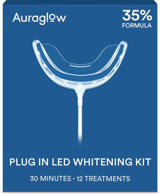 Auraglow frontal del kit mostrando caja y componentes, claridad inmediata